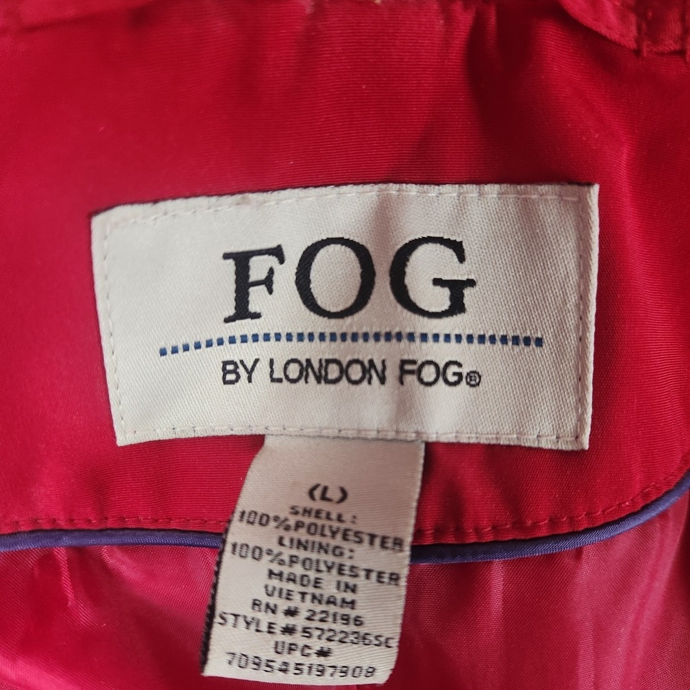 Fog by London Fog Red Trench Coat Womens Size  L Removable Hood Outerwear Jacket - Picture 3 of 7